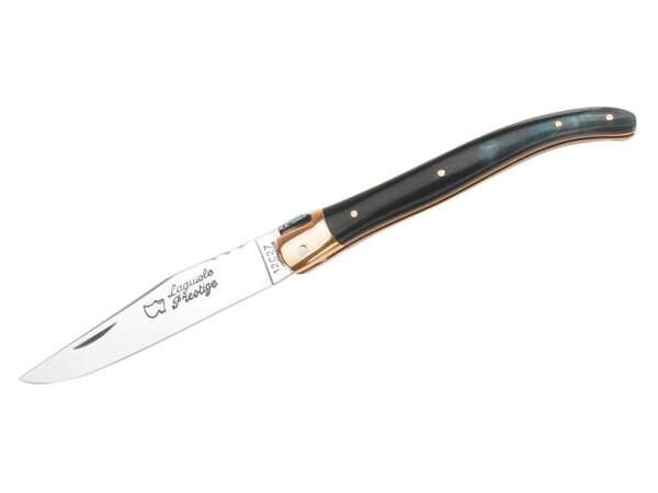 AU SABOT Laguiole Taschenmesser, Stahl Sandvik 12C27,, Messingbeschläge, Büffelhorn-Schalen, Zierschliff