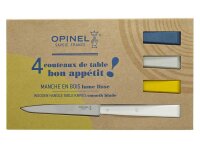 Opinel Bon Appetit Celeste Tafelmesser, rostfrei, 4-tlg,, Stahl 12C27, Buchenholzgriffe in weiß, blau, gelb, grau