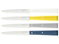 Opinel Bon Appetit Celeste Tafelmesser, rostfrei, 4-tlg,, Stahl 12C27, Buchenholzgriffe in weiß, blau, gelb, grau