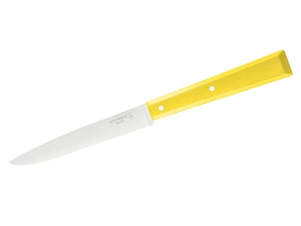 Opinel Bon Appetit Celeste Tafelmesser, Sandvik-Stahl 12C27,, rostfrei, gelber Buchenholzgriff