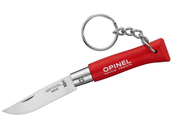 Opinel Taschenmesser No 04, rot, rostfrei, mit Schlüsselanhänger
