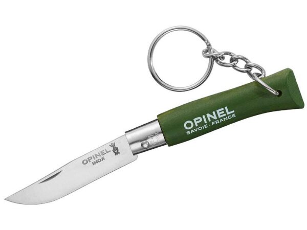 Opinel Taschenmesser No 04, khaki, rostfrei, mit Schlüsselanhänger