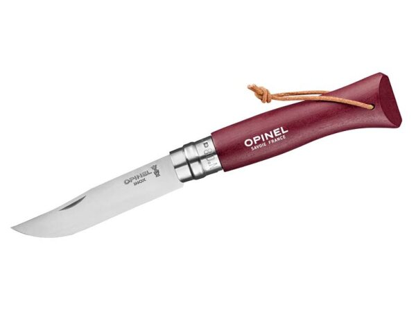 Opinel Taschenmesser No 08 COLORAMA, burgund, rostfrei, Kordel