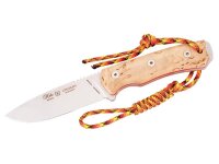 Nieto Outdoormesser CHAMAN BUSHCRAFT, Sandvik Stahl 14C28N,, Full Tang, Maserbirkengriff, Fiberglaslagen, braune Scheide