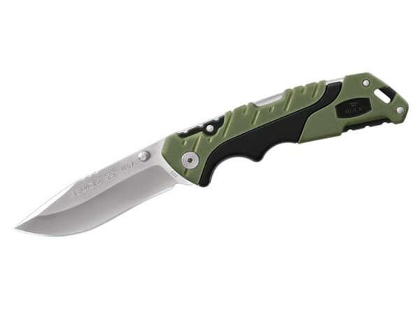 Buck Einhandmesser 659 PURSUIT, Stahl AISI 420HC, Daumenpins, Back Lock, GFK-Nylon/Versaflexgriff, schwarz-grünes Etui