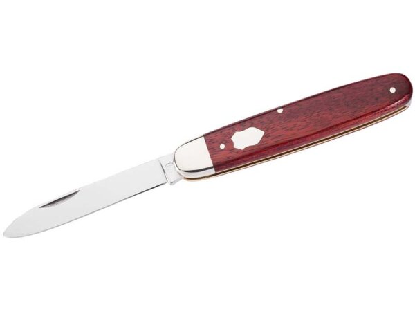 Hartkopf Taschenmesser, Stahl 1.4034, rostfrei,, Rotholz-Schalen, Neusilberbacken, Gravurplättchen