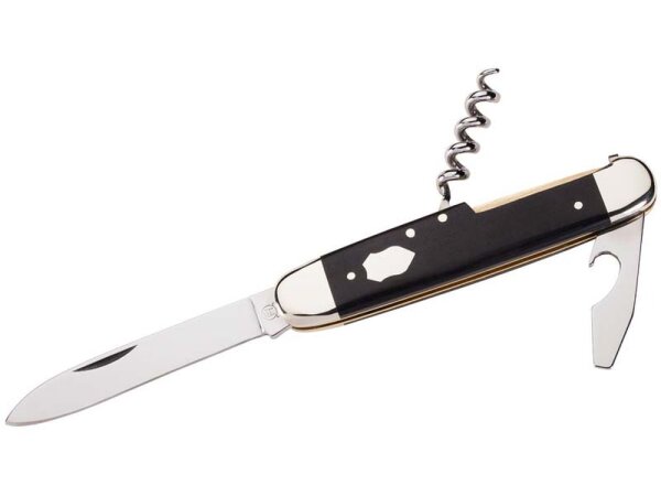 Hartkopf Taschenmesser, Stahl 1.4034, rostfrei,, Korkenzieher, Kombiwerkzeug, Ebenholz, Neusilberbacken