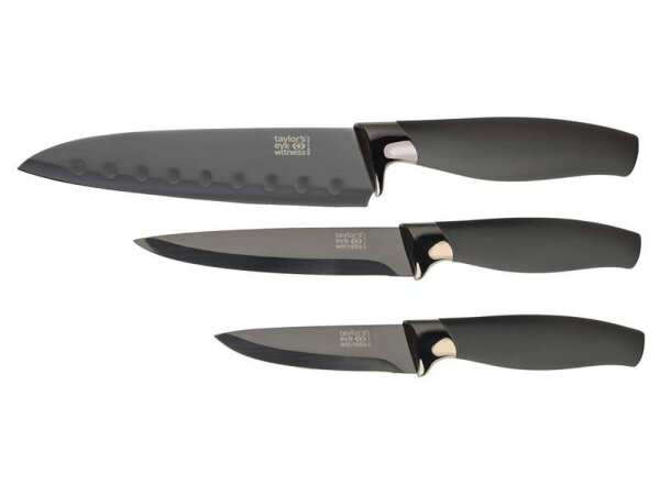 Taylor´s Eye Witness Küchenmesser-Set, BROOKLYN Titanium, 3-teilig, titanbeschichtet, Soft-Grip Kunststoffgriffe, Box