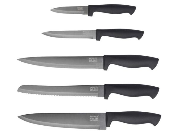 Taylors Eye Witness, 5-teiliges Küchenmesser-Set TITANIUM,, rostfreier Stahl beschichtet, SoftGrip-Griff, Messerblock