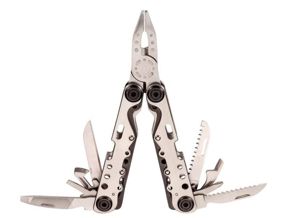 Herbertz Multitool, Stahl AISI 420, Edelstahlgriffe,, 8 Werkzeuge, federunterstützt, schwarzes Nylonetui