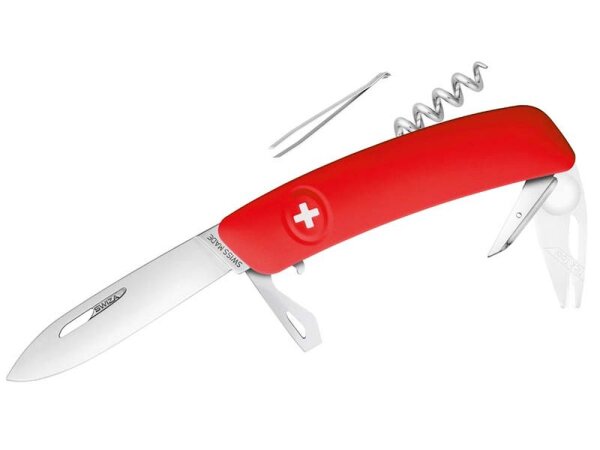 SWIZA Schweizer Messer TT03, TICK TOOL, Stahl 440,, Klingensperre, rote Anti-Rutsch-Griffschalen, 11 Funktionen