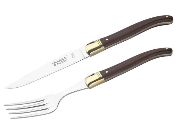 Laguiole Steakmesser mit Gabel, in Holzbox,