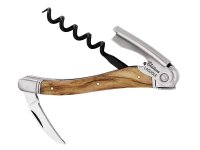 Laguiole-Kellnermesser, Stahl 440, Olivenholz, Lederetui,