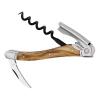 Laguiole-Kellnermesser, Stahl 440, Olivenholz, Lederetui,
