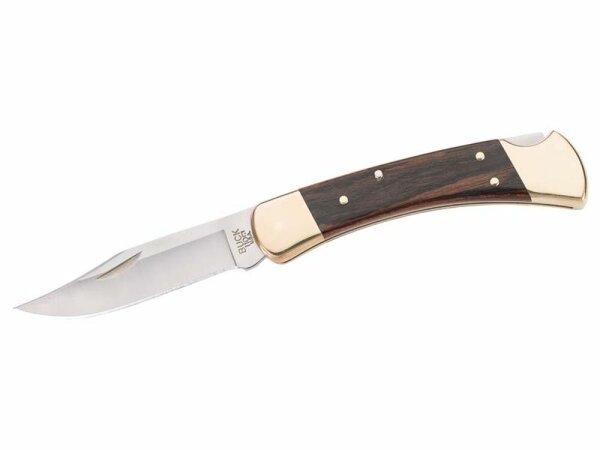 Buck Taschenmessser, Folding Hunter 110, Stahl 420HC, Holzschalen, Messingbacken, Lederetui