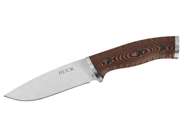 Buck Outdoormesser Selkirk, Stahl 420HC, rostfrei,, Micarta-Griffschalen, Feuerstarter, Pfeife, Scheide