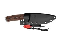 Buck Outdoormesser Selkirk, Stahl 420HC, rostfrei,, Micarta-Griffschalen, Feuerstarter, Pfeife, Scheide
