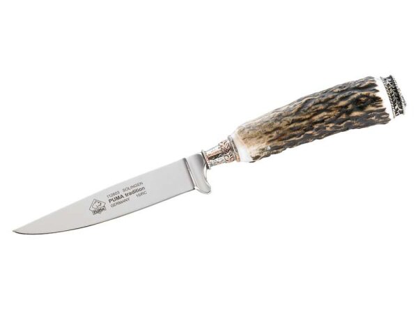 Puma Jagdmesser, Modell Tradition, Stahl 1.4116, Hirschhorn,, Leder-Steckscheide