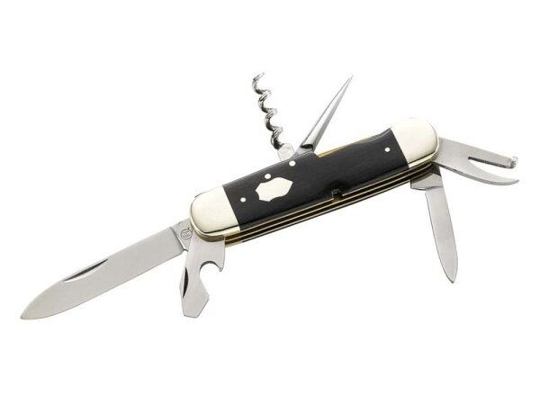Hartkopf Militär-Taschenmesser, Stahl 1.4034, Ebenholz,, Neusilber-Backen, Holzbox
