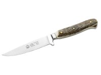 Puma Jagdmesser, Modell Bock, Stahl 1.4034,, Hirschhorn-Schalen, Leder-Steckscheide