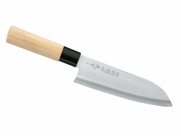 Japanisches Kochmesser, Santoku, beidseitg geschliffen,, Holzgriff