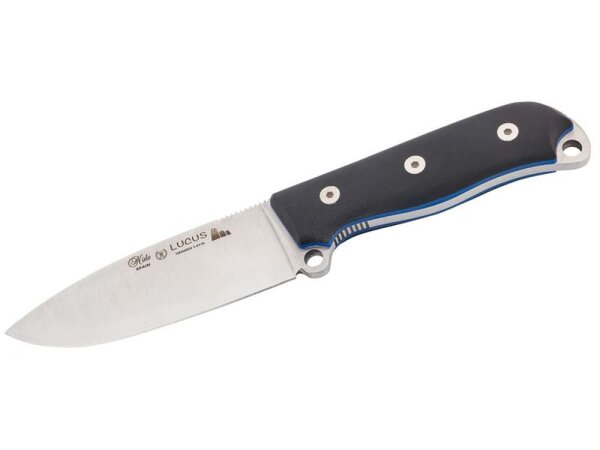 Nieto Jagd-/Outdoormesser, LUCUS, Stahl 1.4116, Full Tang,, blaue Fiberglas-Zwischenlagen, G10-Schalen, Lederscheide