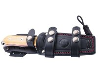 Nieto Jagd-/Outdoormesser LUCUS Buchsbaum, Stahl 1.4116,, Full Tang, rote Fiberglaslagen, Buchsbaumgriff, Lederscheide