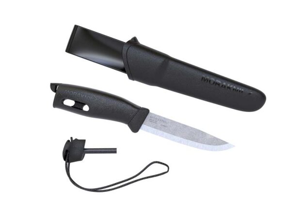 Morakniv Gürtelmesser COMPANION SPARK, rostfreier Stahl,, schwarzer TPE-Griff, Feuerstarter, Polymer-Scheide