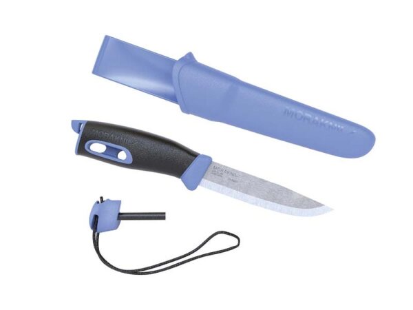 Morakniv Gürtelmesser COMPANION SPARK, rostfreier Stahl,, blauer TPE-Griff, Feuerstarter, Polymer-Scheide