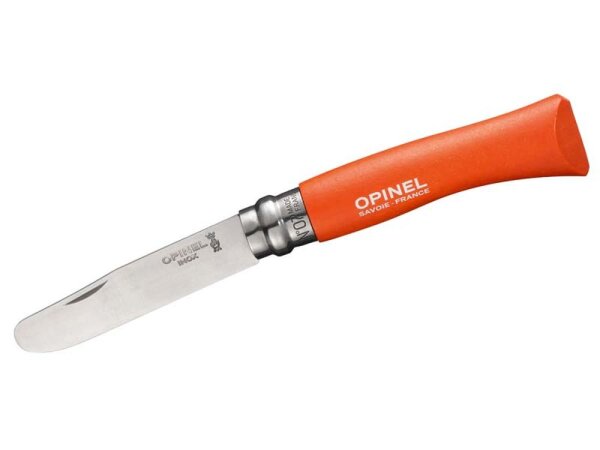 Opinel No 07, Kindermesser, rostfrei, abgerundete Spitze,, Virobloc Sicherungsring, Buchenholzgriff orange