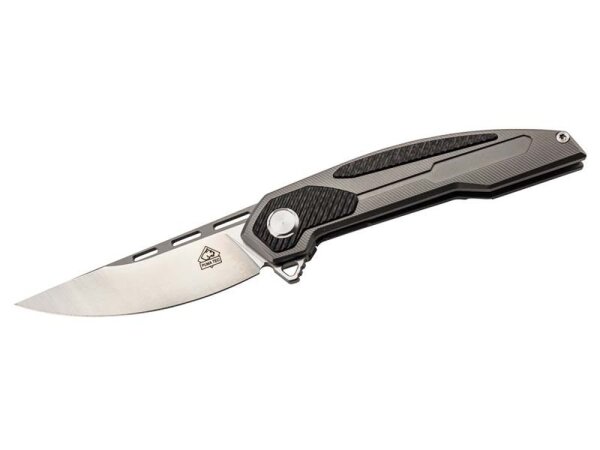PUMA TEC Einhandmesser, rostträger Stahl D2, Flipper,, Frame Lock, Titanschalen, Carboneinlagen, Tip Up Taschenclip