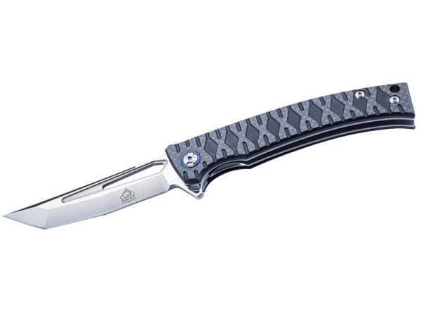 PUMA TEC Einhandmesser, rostträger D2 Stahl, kugelgelagert,, Flipper, Carbon-Griffschalen, blauer Edelstahlclip