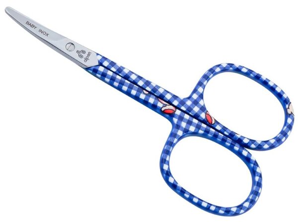 Alpen Baby-Nagelschere, abgerundet, Stahl AISI 420 rostfrei,, gebogen, 9.0 cm, blaues Muster