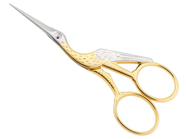 Alpen Storchenschere, vernickelt, Halm und Auge vergoldet,, Storchenform, 11.0 cm