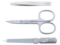 Alpen Maniküre-Set, 3-tlg, rostfrei, Haut- und Nagelschere,, Pinzette, Nagelfeile, schwarzes Etui mit Magnetverschluss