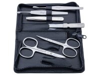 Alpen Maniküre-Set 6-tlg, rostfrei, Hautschere, Nagelschere,, Pinzette, Feile, Nagelschieber, Nagelmesser, Lederetui