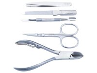 Alpen Maniküre-Set, 5-tlg, rostfrei, Hautschere, Nagelzange,, Pinzette, Nagelschieber, Nagelfeile, schwarzes Etui