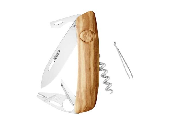 SWIZA Taschenmesser TT03, Tick Tool, Stahl 440, rostfrei,, Klingensperre, Olivenholz-Griffschalen, 11 Funktionen
