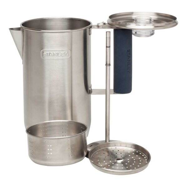 Stanley Adventure Percolator, alle Teile 18/8 Edelstahl,, Deckelglas Tritan-Kunststoff, Silikonummantelter Griff