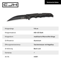 CJH Taschenmesser AISI 420 Stahl rostfrei Back Lock Aluminium Heftschalen Taschenclip Fangriemenöse