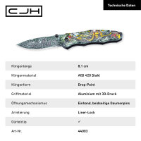 CJH Einhandmesser AISI 420 Stahl rostfrei Flipper Liner Lock Alu Heftschalen Taschenclip Fangriemenöse