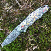 CJH Einhandmesser AISI 420 Stahl rostfrei Flipper Liner Lock Alu Heftschalen Taschenclip Fangriemenöse