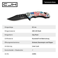 CJH Rettungsmesser AISI 420 Stahl rostfrei Liner Lock Kunststoff Heftschalen Gurtschneider Glasbrecher