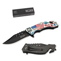 CJH Rettungsmesser AISI 420 Stahl rostfrei Liner Lock Kunststoff Heftschalen Gurtschneider Glasbrecher