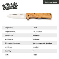 Herbertz Selektion Taschenmesser AISI 440 Stahl rostfrei Olivenholz Back Lock Fangriemenöse