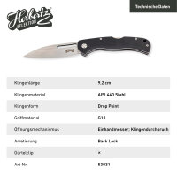 Herbertz Selektion Einhandmesser AISI 440 Stahl rostfrei Back Lock G10 Heftschalen Fangriemenöse