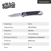 Herbertz Selektion Springmesser Stahl AISI 440 Button Lock Edelstahlplatinen G10 Schalen Taschenclip Etui