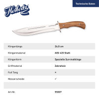 Herbertz Gürtelmesser AISI 420 Stahl rostfrei Edelstahl Fingerschutz Zebraholz Griffschalen Nylonscheide