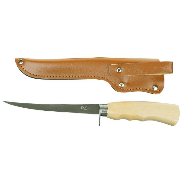 FoxOutdoor Filetiermesser, "Classic", Birkenholzgriff, Scheide