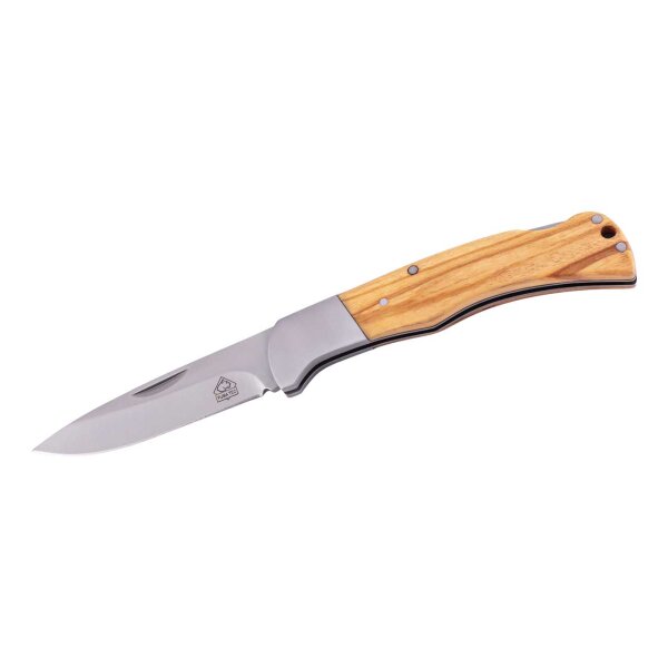 Puma TEC Taschenmesser, AISI 420 Stahl, rostfrei, Back Lock, Edelstahlbacken, Olivenholz Griffschalen, Fangriemenöse